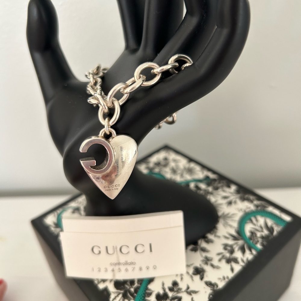 Sterling Silver 925 “Gucci Silver Heart Charm Bracelet”